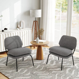 Gainoom Armless Grey Accent Chair Teddy Fleece Fabric Upholstered Leisure Chair - thumbnail 9
