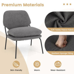 Gainoom Armless Grey Accent Chair Teddy Fleece Fabric Upholstered Leisure Chair - thumbnail 6