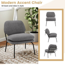 Gainoom Armless Grey Accent Chair Teddy Fleece Fabric Upholstered Leisure Chair - thumbnail 3