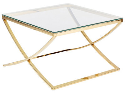 Beliani Glass Top Coffee Table Gold X Framed - 70 X 70 Cm Square Centre Table - image 1