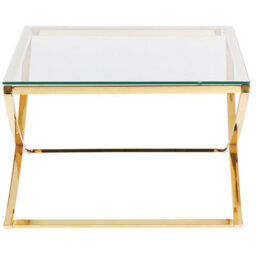 Beliani Glass Top Coffee Table Gold X Framed - 70 X 70 Cm Square Centre Table - thumbnail 4