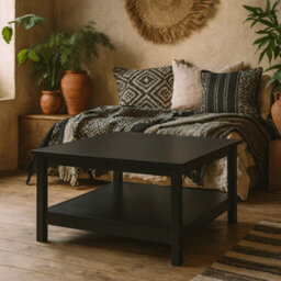 Wyld Haus Wildberry Matt Black Wooden Coffee Table Bottom Shelf - thumbnail 1