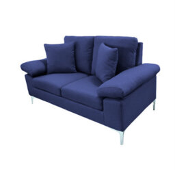 Kosy Koala Modern Two Seater Sofa Blue Fabric With Chrome Feet - Comfortable Couch With Cushion For Living Room, Bedroom Or Office - thumbnail 2