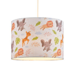 Happy Homewares Jungle Animals Childrens Linen Fabric Lamp Shade - Elephants Lions And Giraffes - thumbnail 2