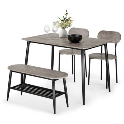 Vonhaus Dining Room Set, 4 Seater Grey Dining Table And Chairs Set, Rectangular Concrete Effect Kitchen Table With Bench, Murray - image 1