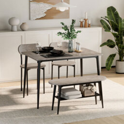 Vonhaus Dining Room Set, 4 Seater Grey Dining Table And Chairs Set, Rectangular Concrete Effect Kitchen Table With Bench, Murray - thumbnail 5