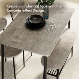 Vonhaus Dining Room Set, 4 Seater Grey Dining Table And Chairs Set, Rectangular Concrete Effect Kitchen Table With Bench, Murray - thumbnail 3