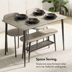Vonhaus Dining Room Set, 4 Seater Grey Dining Table And Chairs Set, Rectangular Concrete Effect Kitchen Table With Bench, Murray - thumbnail 2