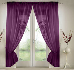 Luxury Living Elegant Plain Voile Curtain Panels Pair With Free Tie Backs Purple - thumbnail 1