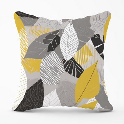 Warren Reed Designer Grey Yellow Autumn Leaves Cushions 45Cm X 45Cm - image 1