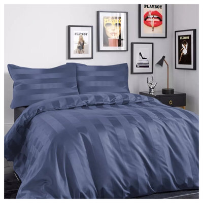 Ameha Stripe Duvet Set Reversible Bedding Set With Pillowcase Breathable Microfiber Quilt Cover Washed Blue King Size 230X220Cm - image 1