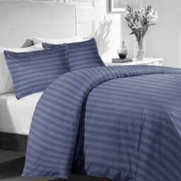Ameha Stripe Duvet Set Reversible Bedding Set With Pillowcase Breathable Microfiber Quilt Cover Washed Blue King Size 230X220Cm - thumbnail 4