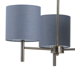 First Choice Lighting Set Of 2 Brea - Antique Brass 3 Light Fittings With Grey Cotton Shades - thumbnail 3