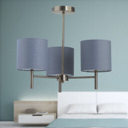 First Choice Lighting Set Of 2 Brea - Antique Brass 3 Light Fittings With Grey Cotton Shades - thumbnail 5