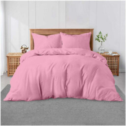 Gc Gaveno Cavailia Plain Dyed Duvet Cover Super King Polycotton Solid Bedding Set Breathable Lightweight Duvet Cover Bed Set Pink - thumbnail 1