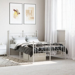 Berkfield Metal Bed Frame Without Mattress With Footboard White 120X190Cm - thumbnail 1
