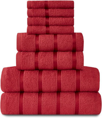 Gc Gaveno Cavailia 8 Piece Bostonian Oasis Towel Bale Set Red Quick Dry And Super Obsorbent Towel - image 1