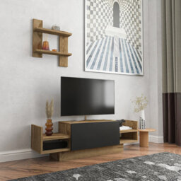 Decorotika Modern Bahara Tv Stand With Shelves Oud And Black - thumbnail 2