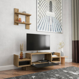 Decorotika Modern Bahara Tv Stand With Shelves Oud And Black - thumbnail 5