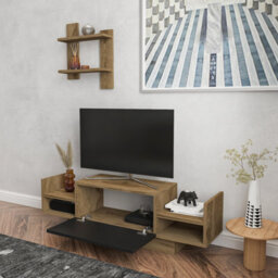 Decorotika Modern Bahara Tv Stand With Shelves Oud And Black - thumbnail 6