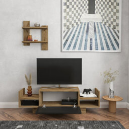 Decorotika Modern Bahara Tv Stand With Shelves Oud And Black - thumbnail 4