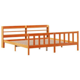 Berkfield Bed Frame With Headboard Without Mattress Wax Brown 200X200 Cm - thumbnail 3
