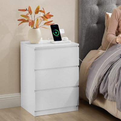 Set Of 2 Side Table, Modern Charging Units With Multiple Drawers, Cloud White - image 1