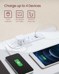 Set Of 2 Side Table, Modern Charging Units With Multiple Drawers, Cloud White - thumbnail 3
