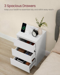 Set Of 2 Side Table, Modern Charging Units With Multiple Drawers, Cloud White - thumbnail 4