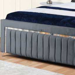 UKBEDFURNITURE Chrome Edge Steel Plush Valvet Upholstered Bed Frame Only - Slatted Base - 48 Inch Headboard - thumbnail 3