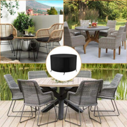 Round Garden Table Cover, Waterproof Furniture 210D Oxford Tarpaulin, 128 X 71 Cm (Black) - thumbnail 6