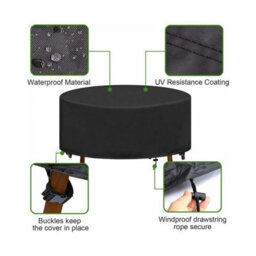 Round Garden Table Cover, Waterproof Furniture 210D Oxford Tarpaulin, 128 X 71 Cm (Black) - thumbnail 3