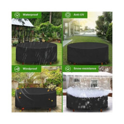 Round Garden Table Cover, Waterproof Furniture 210D Oxford Tarpaulin, 128 X 71 Cm (Black) - thumbnail 2