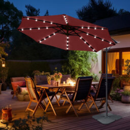 Sundaze Wine Red 3M Led Garden Banana Parasol Cantilever Umbrella Patio Sun Shade Outdoor Hanging With Base - thumbnail 1