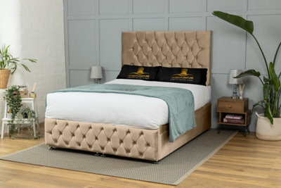 UKBEDFURNITURE Monaco Plush Beige End Opening Divan Ottoman Bed With 54 Inch Headboard - image 1
