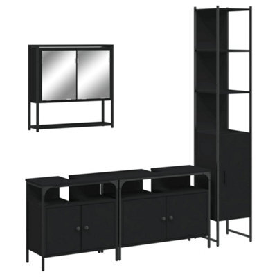 Berkfield Durable 4 Piece Bathroom Furniture Set Black Engineered Wood