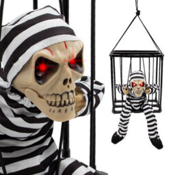 Global Gizmos Skeleton Prisoner Halloween Decoration / Moving, Light Up Glowing Eyes, Spooky Voice / Motion Sensor Activated - thumbnail 1