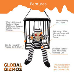 Global Gizmos Skeleton Prisoner Halloween Decoration / Moving, Light Up Glowing Eyes, Spooky Voice / Motion Sensor Activated - thumbnail 2