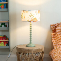 ValueLights Sage Green Bobbin Stem Table Lamp With Dino Drum Shade For Living Room Bedroom - thumbnail 1