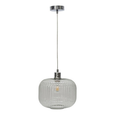 First Choice Lighting Clear Ribbed Glass Kitchen Dining Ceiling Light Pendant With Chrome - image 1