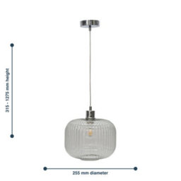 First Choice Lighting Clear Ribbed Glass Kitchen Dining Ceiling Light Pendant With Chrome - thumbnail 8