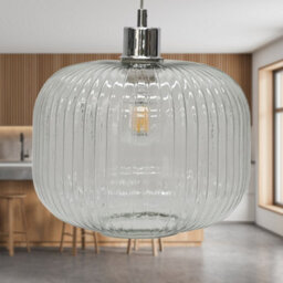 First Choice Lighting Clear Ribbed Glass Kitchen Dining Ceiling Light Pendant With Chrome - thumbnail 3