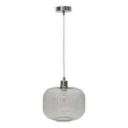 First Choice Lighting Clear Ribbed Glass Kitchen Dining Ceiling Light Pendant With Chrome - thumbnail 1