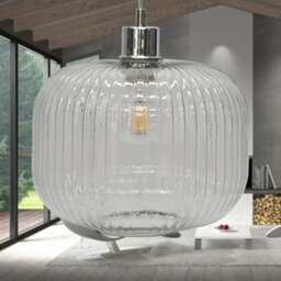 First Choice Lighting Clear Ribbed Glass Kitchen Dining Ceiling Light Pendant With Chrome - thumbnail 4