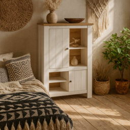 Wyld Haus Tipsyfern White Oak & Matt White 2-Door Display Cabinet With 4 Shelves And Led Lighting - thumbnail 1