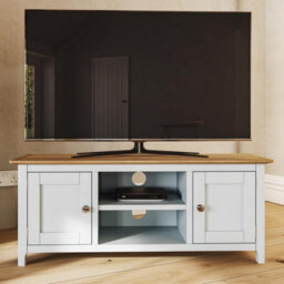 Fwstyle Taberno 2 Door White Linen & Oak Ready Assembled Tv Media Unit Stand (H) 44 (W) 110 (D) 35Cm