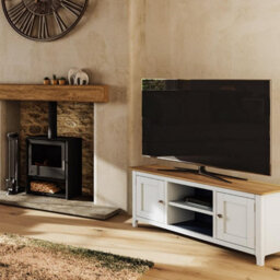 Fwstyle Taberno 2 Door White Linen & Oak Ready Assembled Tv Media Unit Stand (H) 44 (W) 110 (D) 35Cm - thumbnail 3