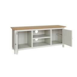 Fwstyle Taberno 2 Door White Linen & Oak Ready Assembled Tv Media Unit Stand (H) 44 (W) 110 (D) 35Cm - thumbnail 8