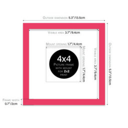 "4X4"" Bright Pink Picture Frame - 4X4"" Square Frame With 2X2"" Mount For 4X4""/2X2"" Pictures Art Deco Style Room Decor, 1 Pack" - thumbnail 2