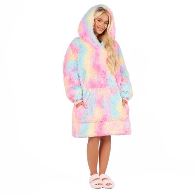 Ohs Fluffy Long Fibre Sherpa Hooded Blanket Plush Fleece Soft Throw, Multi - image 1